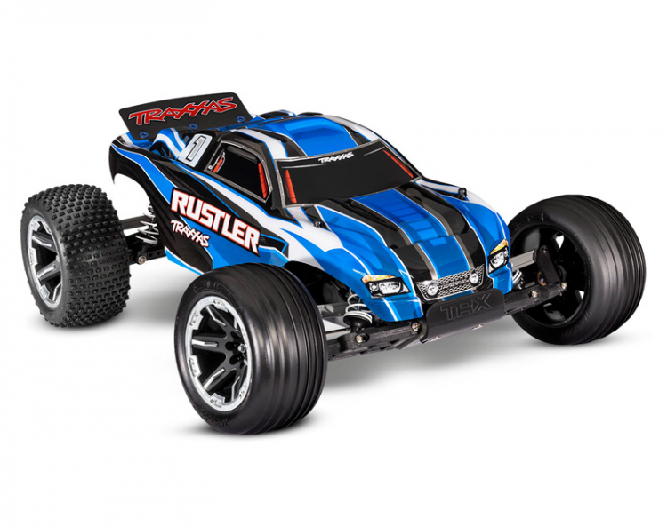 Traxxas Rustler Xl 5 Blue 2wd Tq Med Batteri Og Usb Lader Biler For