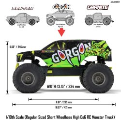Arrma Gorgon brushed Monster Truck 1/10 4X2 MEGA 550  RTR med batteri og usb lader