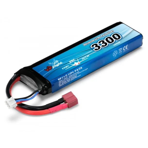 LiPo batteri 3300mAh 7,4V 25C med T-stik
