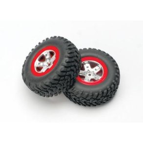 Tires & Wheels SCT/SCT Satin Chrome-Red 4WD/2WD Rear (2)