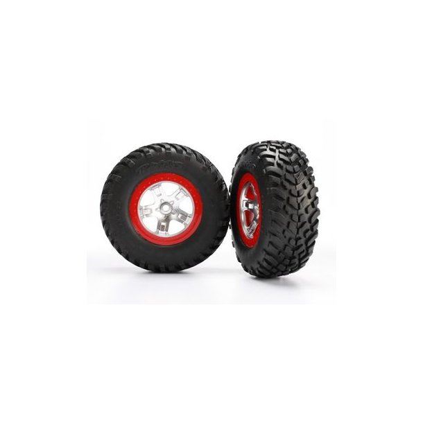 Tires &amp; Wheels SCT S1/SCT Satin Chrome-Red 4WD/2WD Rear (2)