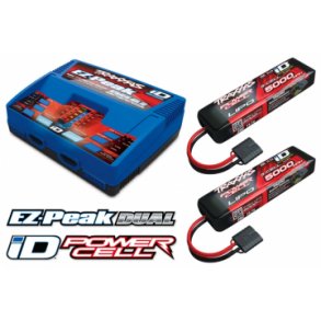 Traxxas lader EZ-Peak Dual 8A og 2x3S 5000mAh Lipo batterier Combo