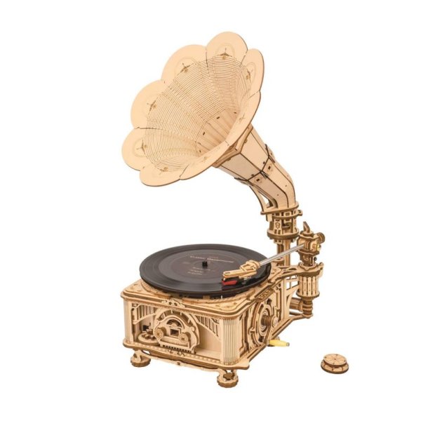 Grammophon Robotime Lasercut trbyggest kan afspille Vinyl og singles