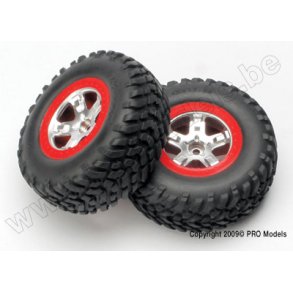 Tires & wheels, assembled, glued (SCT satin chrome wheels, Traxx