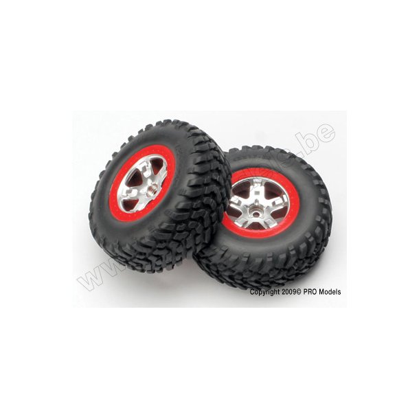 Tires & wheels, assembled, glued (SCT satin chrome wheels, Traxx