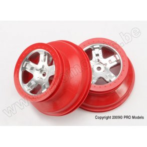 Wheels, SCT satin chrome, red beadlock style, dual profile Traxx
