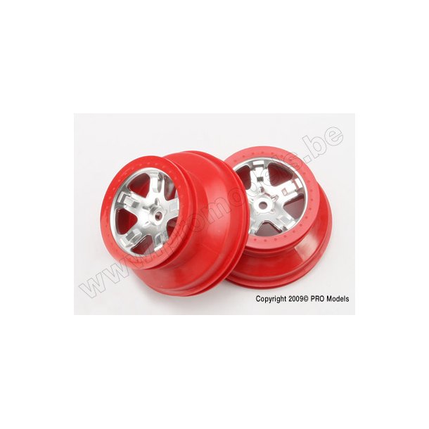 Wheels, SCT satin chrome, red beadlock style, dual profile Traxx