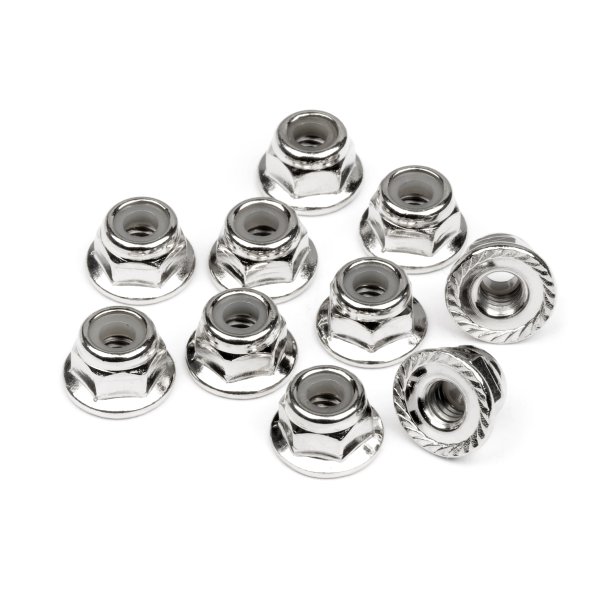 SERRATED FLANGE LOCK NUT M4 (SILVER/10pc HPI