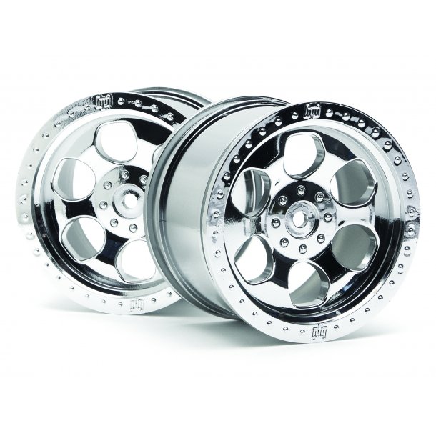 6 SPOKE WHEEL SHINY CHROME (83X56MM/2PCS) SAVAGE/FOR 14MM HE HPI