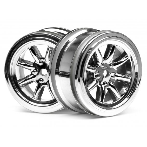 VINTAGE 8 SPOKE WHEEL 26mm SHINY CHROME 0mm OFFSET Must use HPI