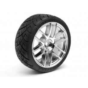 MOUNTED X-PATTERN TYRE D COMPOUND SPLIT 6 CHROME GLUED/INCLU HPI