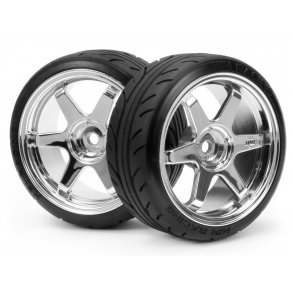 MOUNTED SUPER DRIFT TYRE (A TYPE) ON TE37 WHEEL CHROME MOUNT HPI