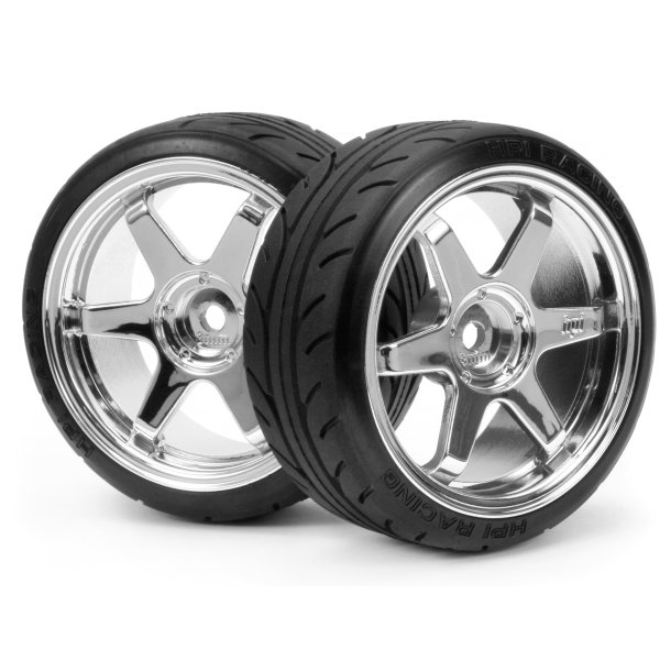 MOUNTED SUPER DRIFT TYRE (A TYPE) ON TE37 WHEEL CHROME MOUNT HPI
