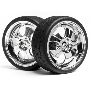 MOUNTED SUPER LOW TREAD TIRE (CHROME/4pcs) For 1/10th on-roa HPI