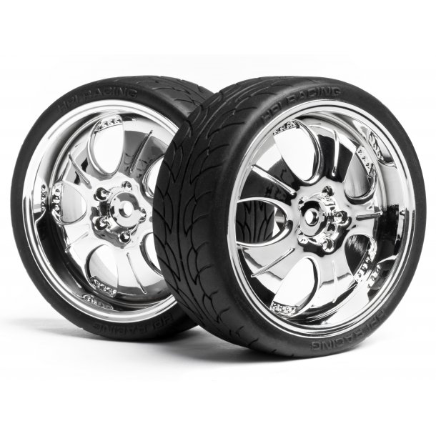 MOUNTED SUPER LOW TREAD TIRE (CHROME/4pcs) For 1/10th on-roa HPI