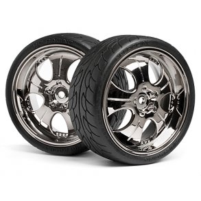 MOUNTED SUPER LOW TREAD TIRE (BLACK CHROME/4pcs) For 1/10th HPI