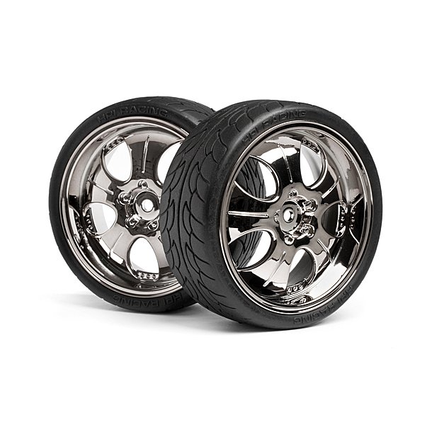 MOUNTED SUPER LOW TREAD TIRE (BLACK CHROME/4pcs) For 1/10th HPI