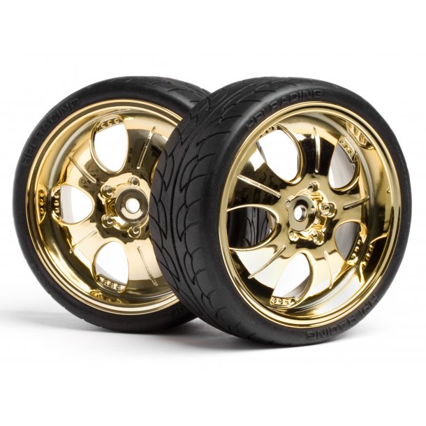 MOUNTED SUPER LOW TREAD TIRE (GOLD/4pcs) For 1/10th on-road HPI