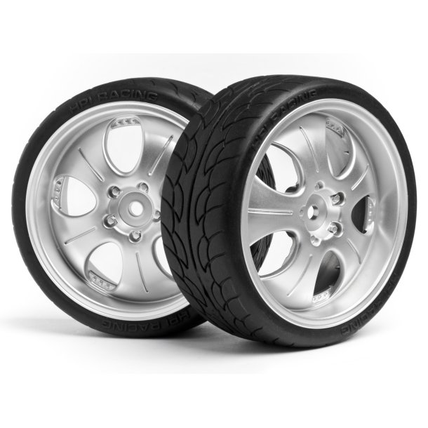 MOUNTED SUPER LOW TREAD TIRE (MATTE CHROME/4pcs) For 1/10th HPI
