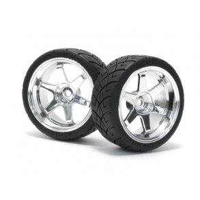 MOUNTED X PATTERN TYRE D COMPOUND ON TE37 6MM OFFSET CHROME HPI
