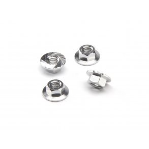 SERRATED FLANGE NUT M4 (SILVER/4pcs) Flanged nut for use wit HPI