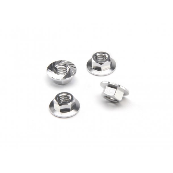 SERRATED FLANGE NUT M4 (SILVER/4pcs) Flanged nut for use wit HPI