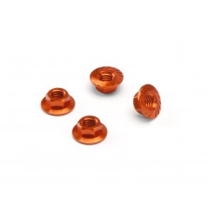 SERRATED FLANGE NUT M4 (ORANGE/4pcs) Flanged nut for use wit HPI