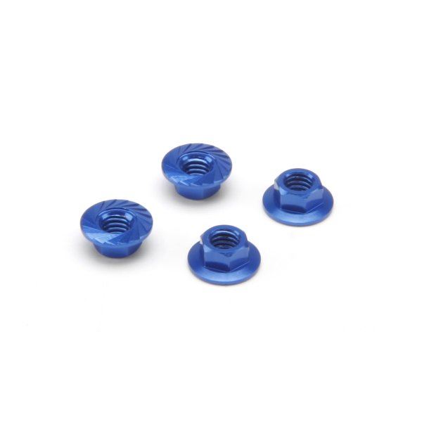 SERRATED FLANGE NUT M4 (BLUE/4pcs) Flanged nut for use with HPI