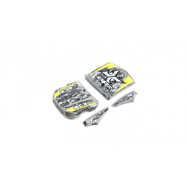 Body Set, Grey/Yellow: 1/18 Temper 4WD Gen 2