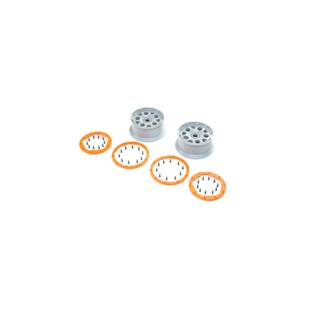 Beadlock Wheels, Silver/Orange (2): DBXL-E 2.0