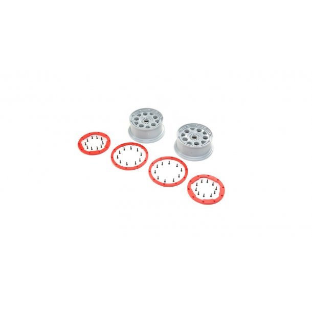 Beadlock Wheels, Silver/Red (2): DBXL-E 2.0