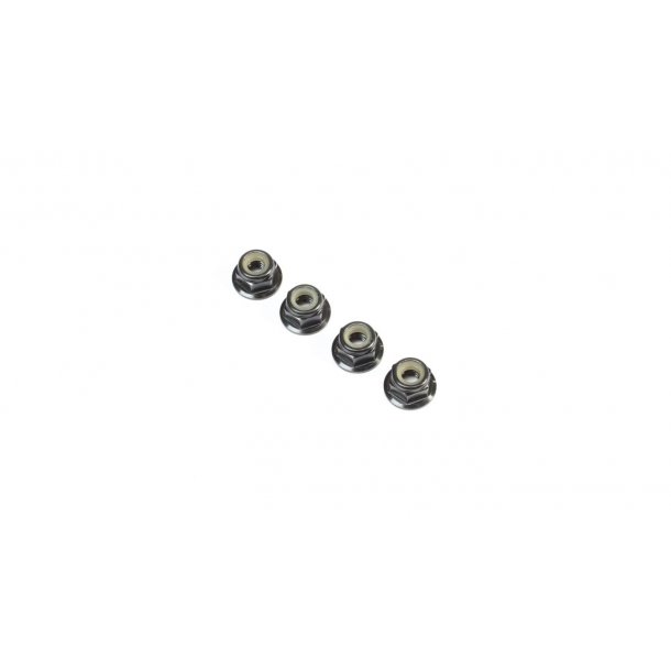 Black Aluminum Flanged Locknut, M4 x 0.7mm x 7mm (4)