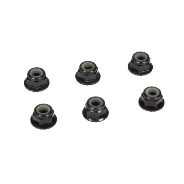 4mm Aluminum Serrated Lock Nuts, Black (6)