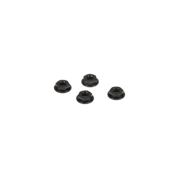 M4 Aluminum Serrated Nuts, Low Profile, Black (4)